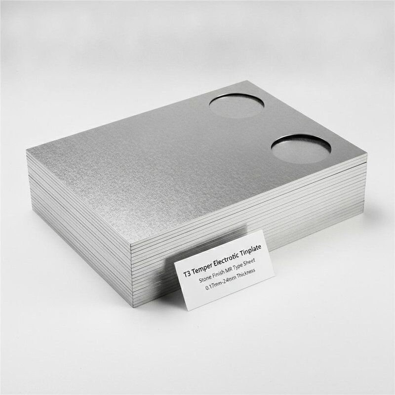 T3 Temperature Electrolytic Tinplate Stone Finish MR Type Sheet for Round Food Can Closure Lid ضخامت 0.17mm-0.24mm